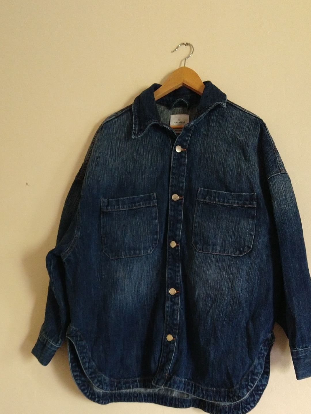 Pull &Bear Oversized Denim Button-Front Overshirt Jacket - Dark Blue L